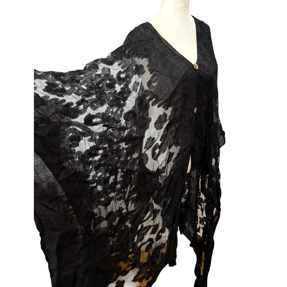 Miss Nikky Black Burnout Floral Print Kaftan Cover Up One Size Swim Resortwear - Picture 4 of 9